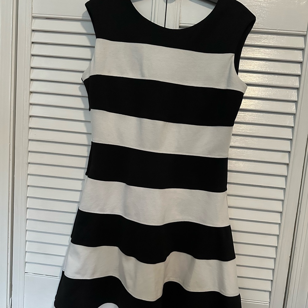New York & Company Black and White Striped Mini Dress